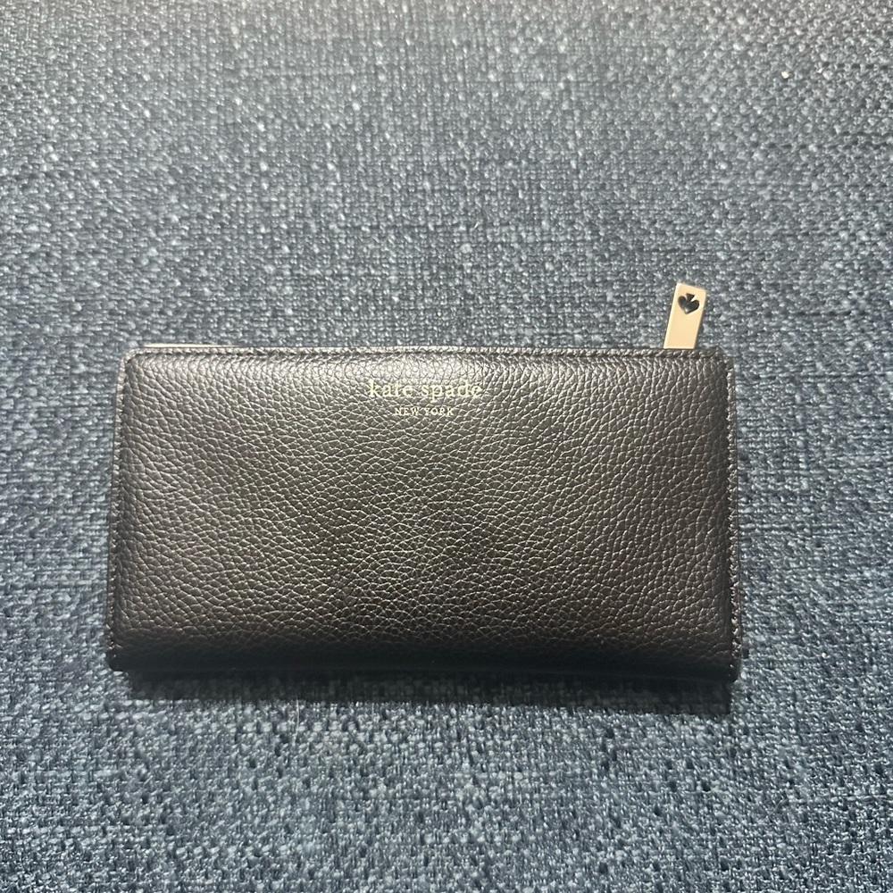 New Kate Spade Dark Leather  black Zip Wallet